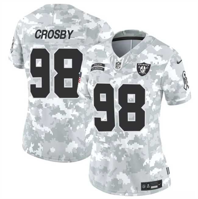 Women%27s Las Vegas Raiders #98 Maxx Crosby 2024 F.U.S.E Arctic Camo Salute To Service Limited Stitched Jersey Dzhi->los angeles chargers->NFL Jersey